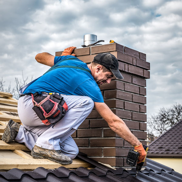 Installer fixing rooftop edge